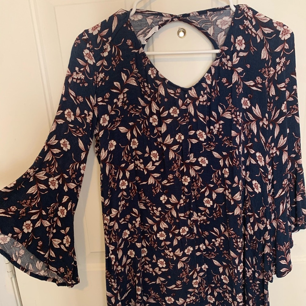 Navy blue floral dress with wide sleeves